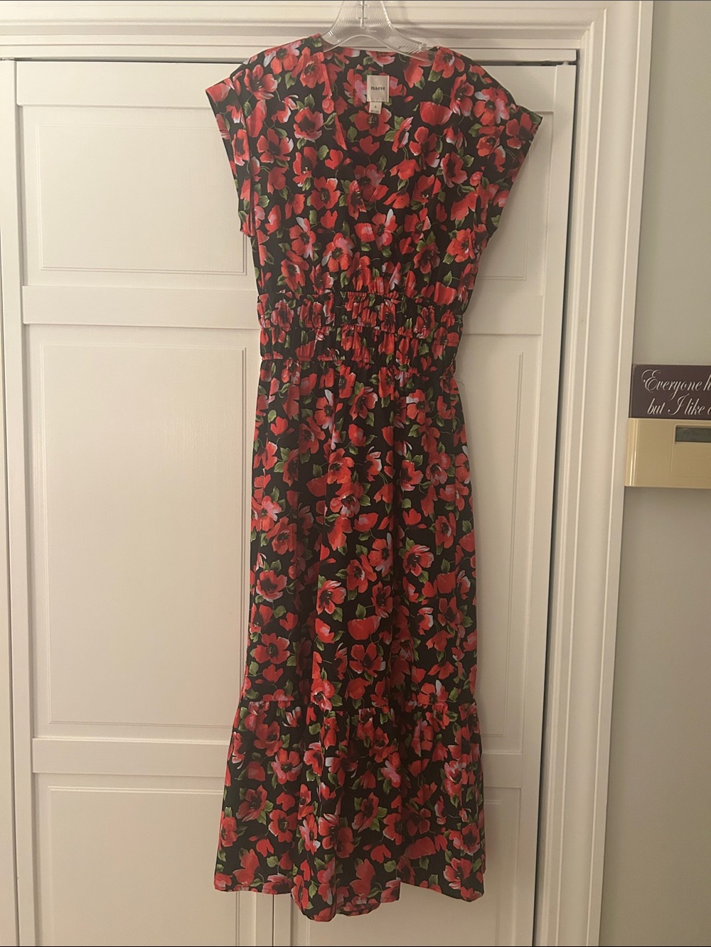 Maeve Black Maxi Dress with Red Floral Print